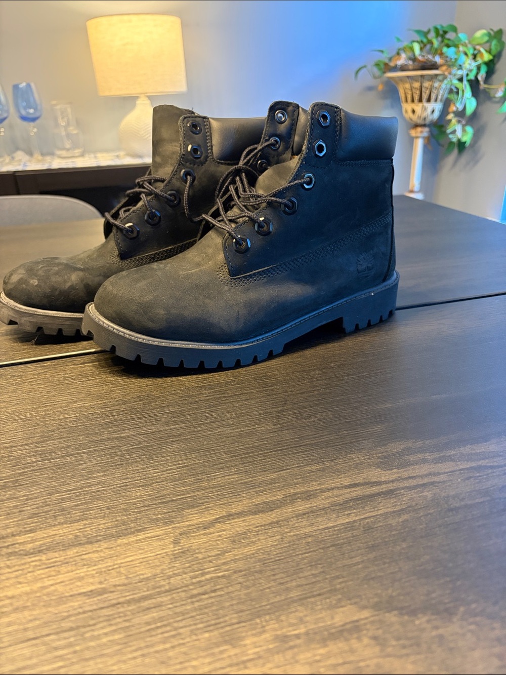 Timberland Kids Black Nubuck Lace-Up Boots